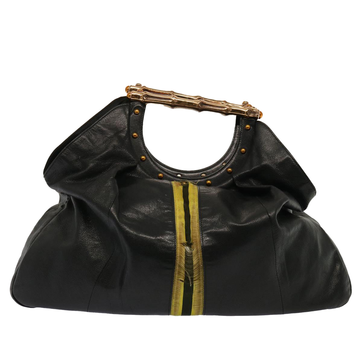 GUCCI Hand Bag Leather Black Yellow 128989 73119