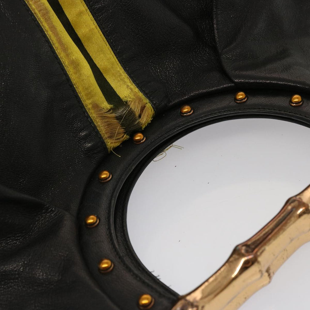 GUCCI Hand Bag Leather Black Yellow 128989 73119