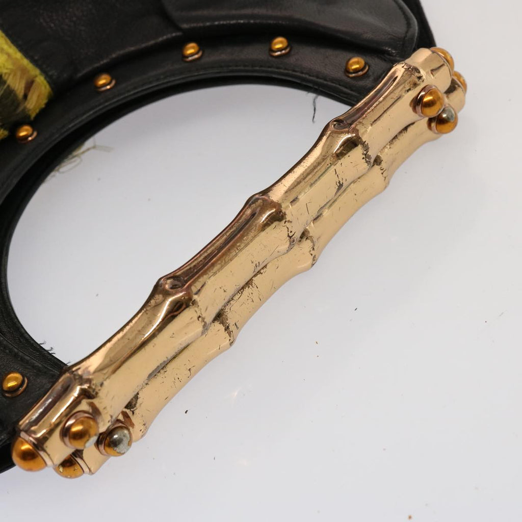GUCCI Hand Bag Leather Black Yellow 128989 73119