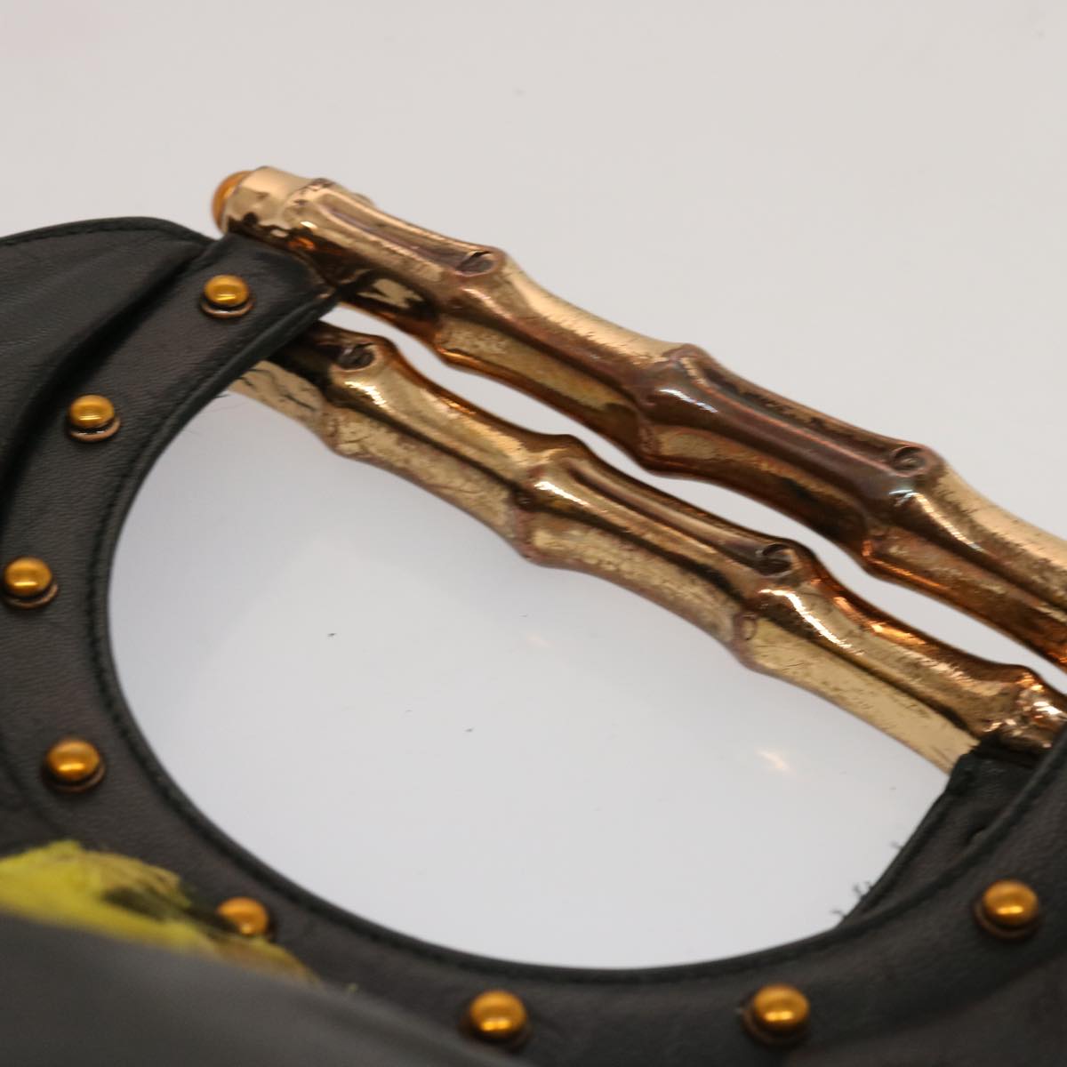 GUCCI Hand Bag Leather Black Yellow 128989 73119