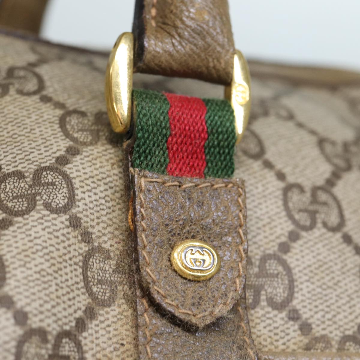 GUCCI GG Supreme Web Sherry Line Boston Bag PVC Beige Red 40 02 073 73139