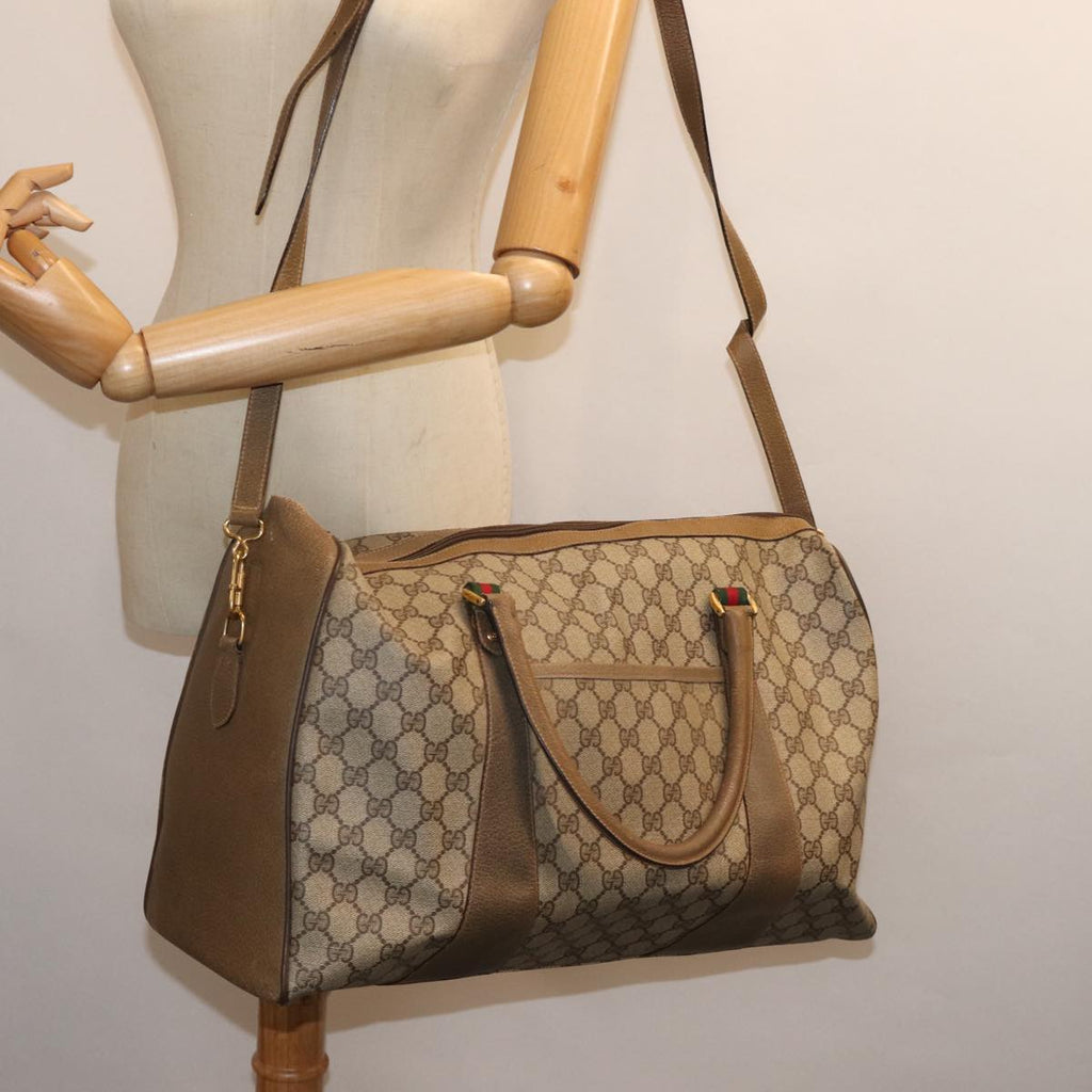 GUCCI GG Supreme Web Sherry Line Boston Bag PVC Beige Red 40 02 073 73139