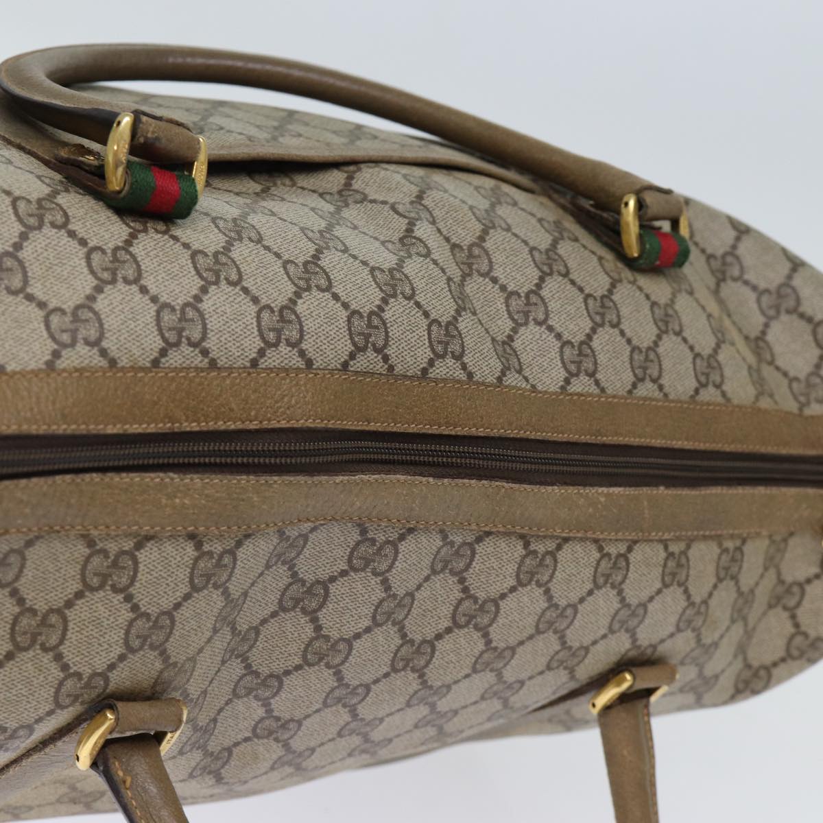 GUCCI GG Supreme Web Sherry Line Boston Bag PVC Beige Red 40 02 073 73139