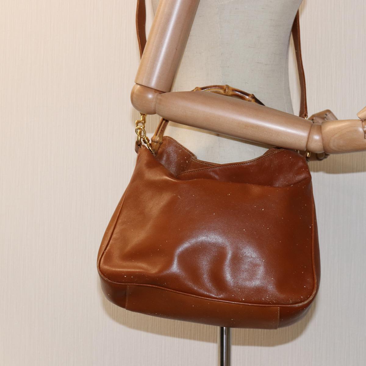 GUCCI Bamboo Shoulder Bag Leather 2way Brown 001 1781 1577 73162