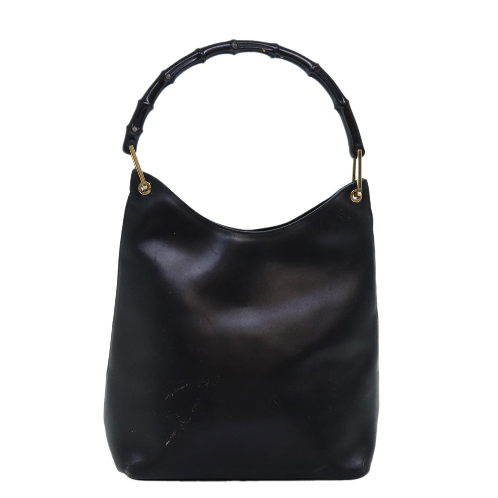 GUCCI Bamboo Shoulder Bag Leather Black 0013006 73163