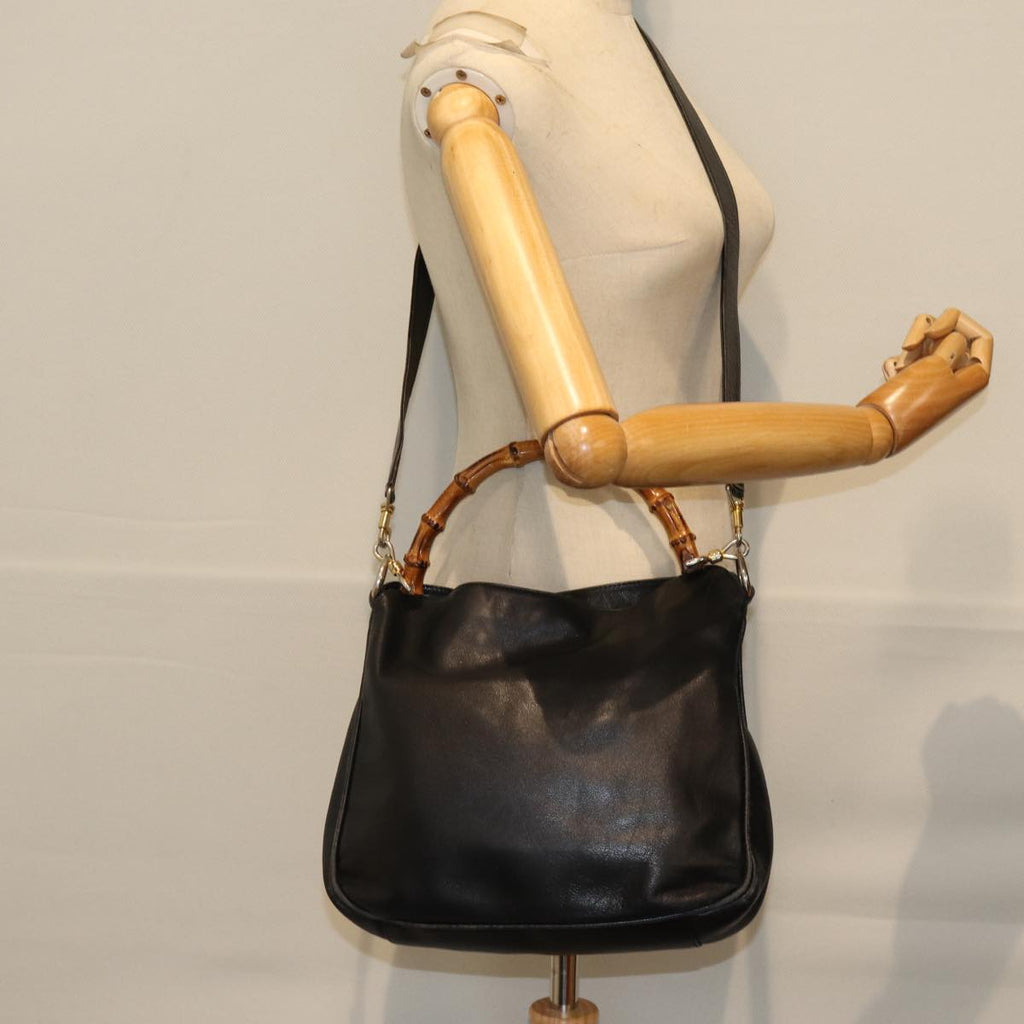 GUCCI Bamboo Shoulder Bag Leather 2way Black 73164