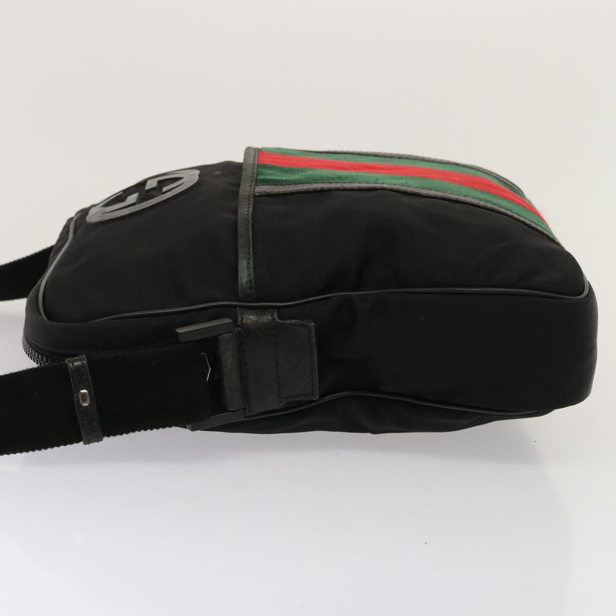 GUCCI Web Sherry Line Shoulder Bag Nylon Black Red Green 181061 73226