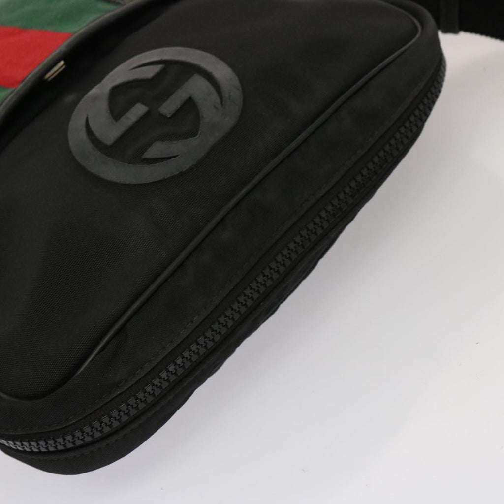 GUCCI Web Sherry Line Shoulder Bag Nylon Black Red Green 181061 73226