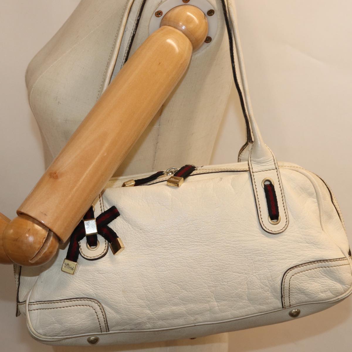 GUCCI Sherry Line Shoulder Bag Leather Red White Navy 161720 73234