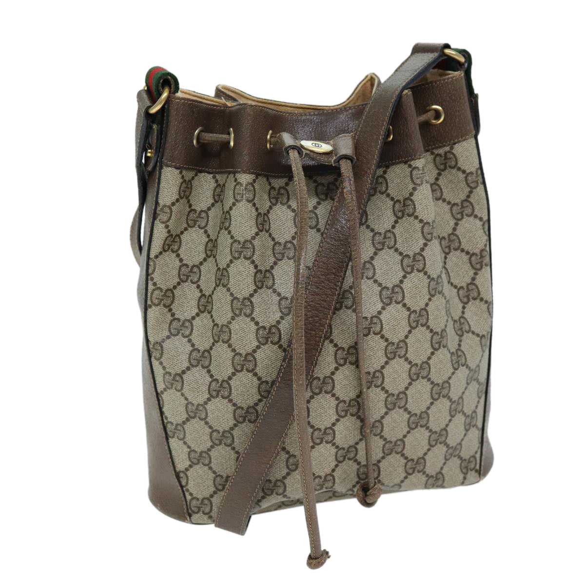 GUCCI GG Supreme Web Sherry Line Shoulder Bag PVC Beige 14 02 034 73361