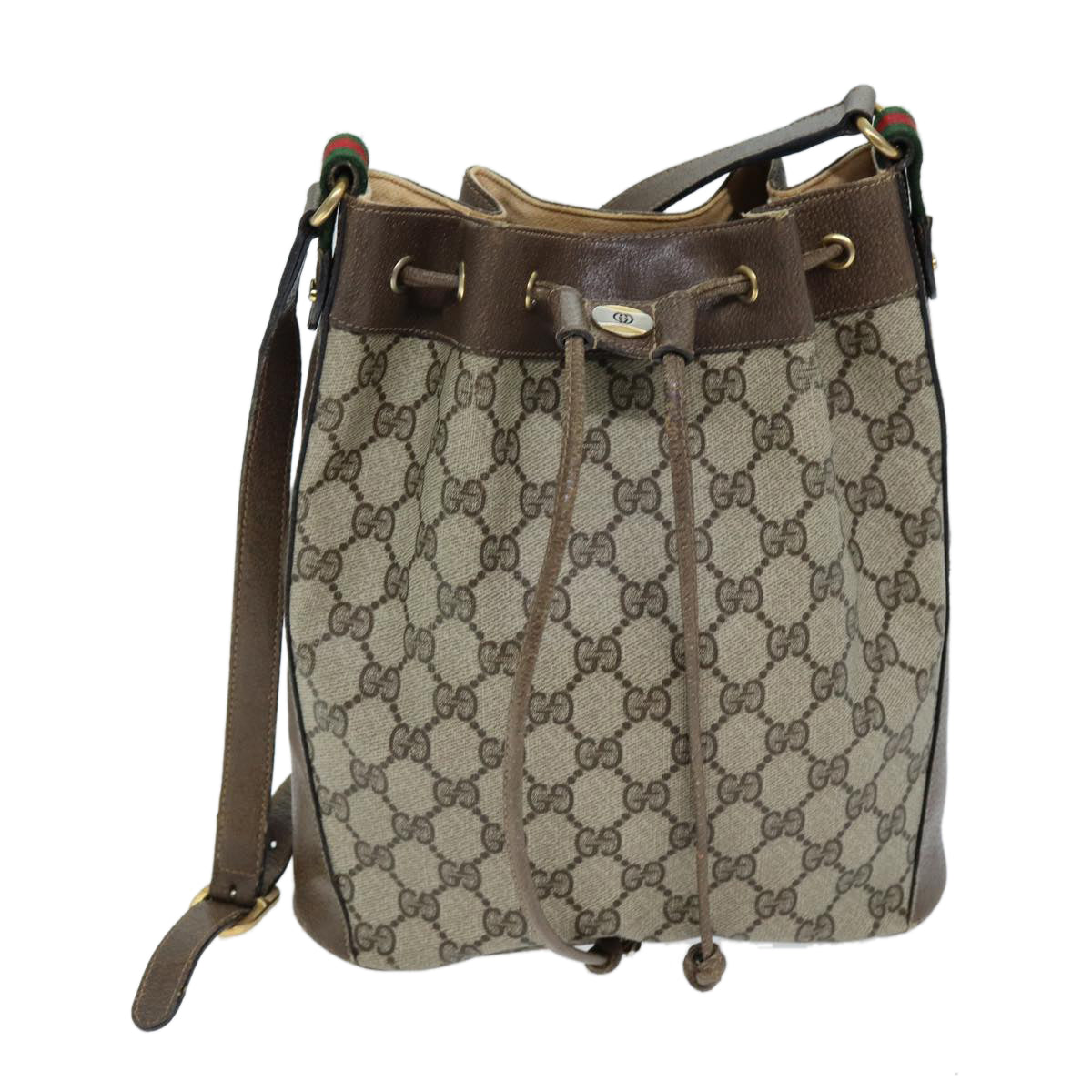 GUCCI GG Supreme Web Sherry Line Shoulder Bag PVC Beige 14 02 034 73361