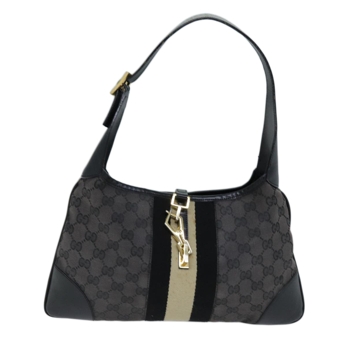 GUCCI GG Canvas Sherry Line Jackie Shoulder Bag Black White 001 4057 73366