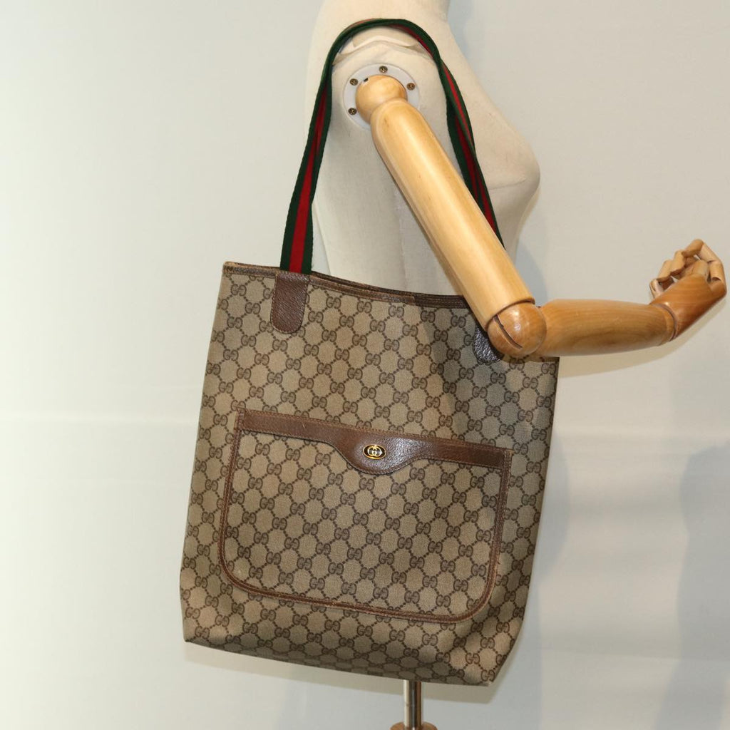 GUCCI GG Supreme Web Sherry Line Tote Bag Beige Red Green 39 02 003 73367