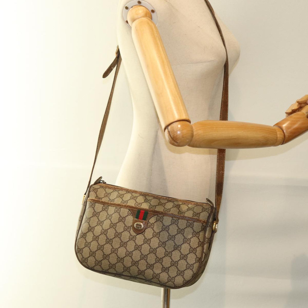 GUCCI GG Supreme Web Sherry Line Shoulder Bag PVC Beige 89 02 077 73369