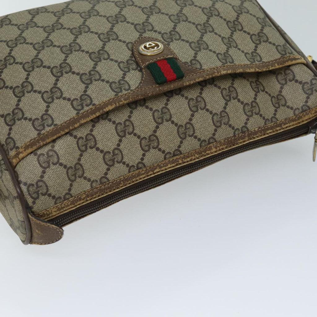 GUCCI GG Supreme Web Sherry Line Shoulder Bag PVC Beige 89 02 077 73369