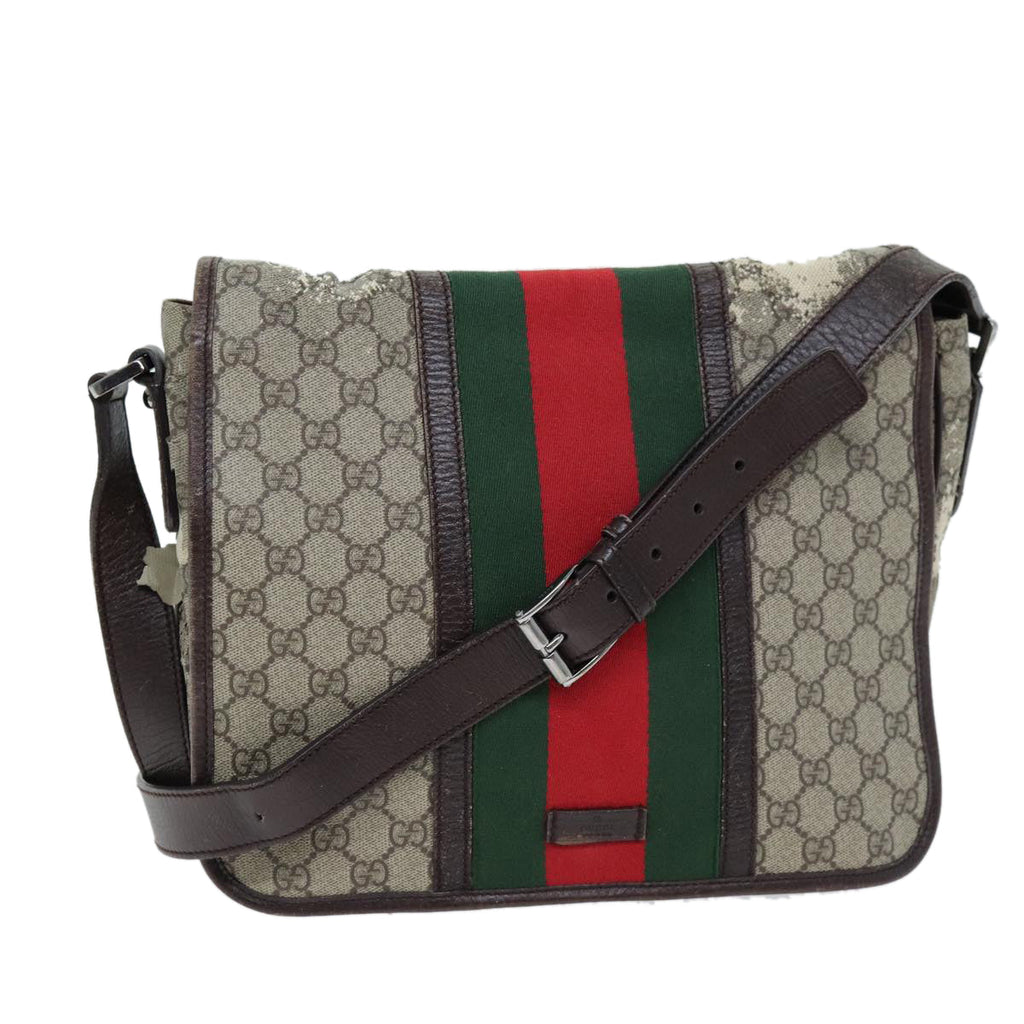 GUCCI GG Supreme Web Sherry Line Shoulder Bag PVC Beige Red 145844 73376