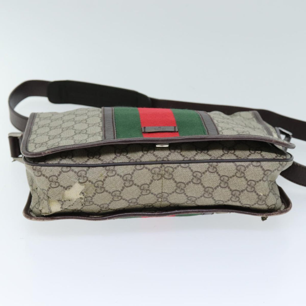 GUCCI GG Supreme Web Sherry Line Shoulder Bag PVC Beige Red 145844 73376