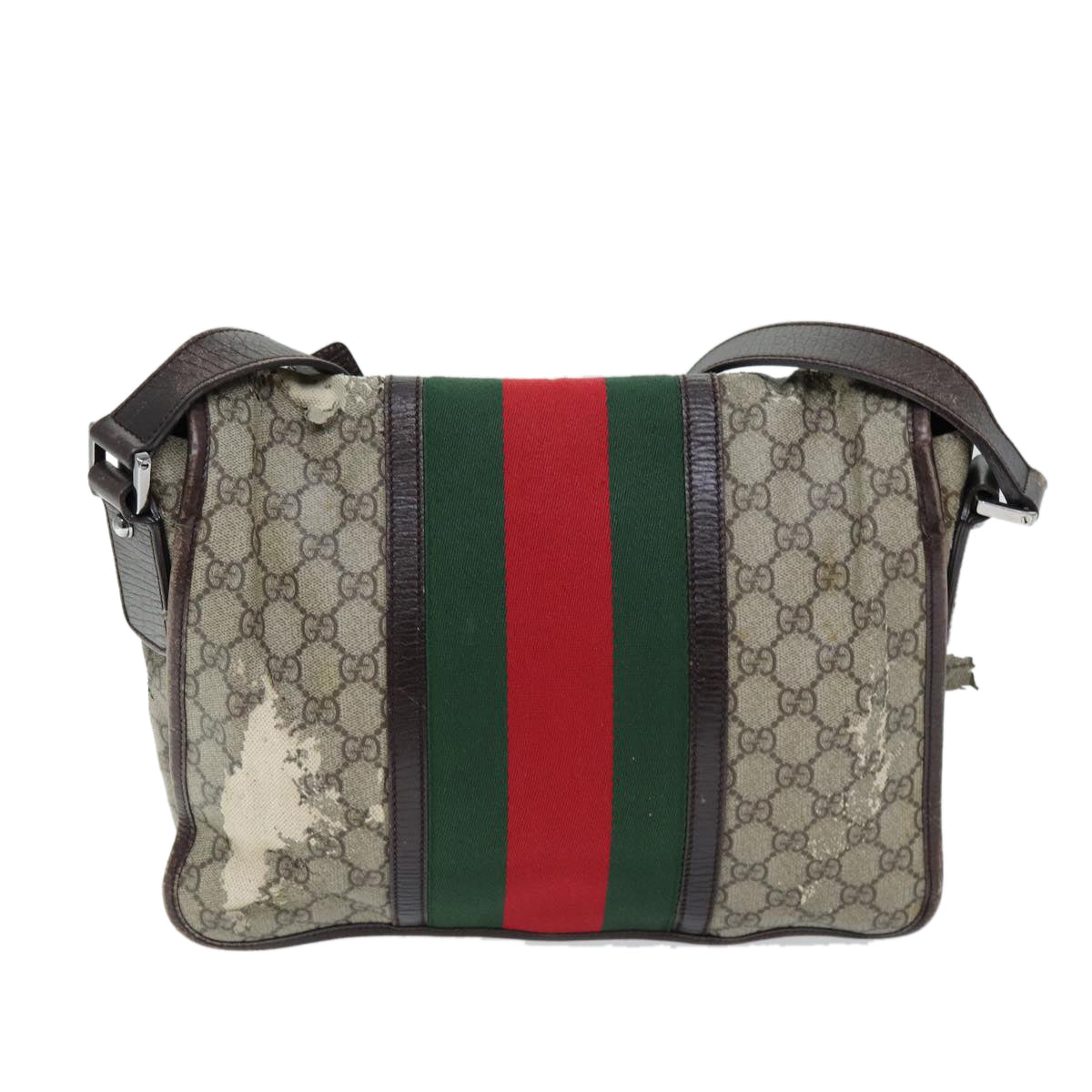 GUCCI GG Supreme Web Sherry Line Shoulder Bag PVC Beige Red 145844 73376