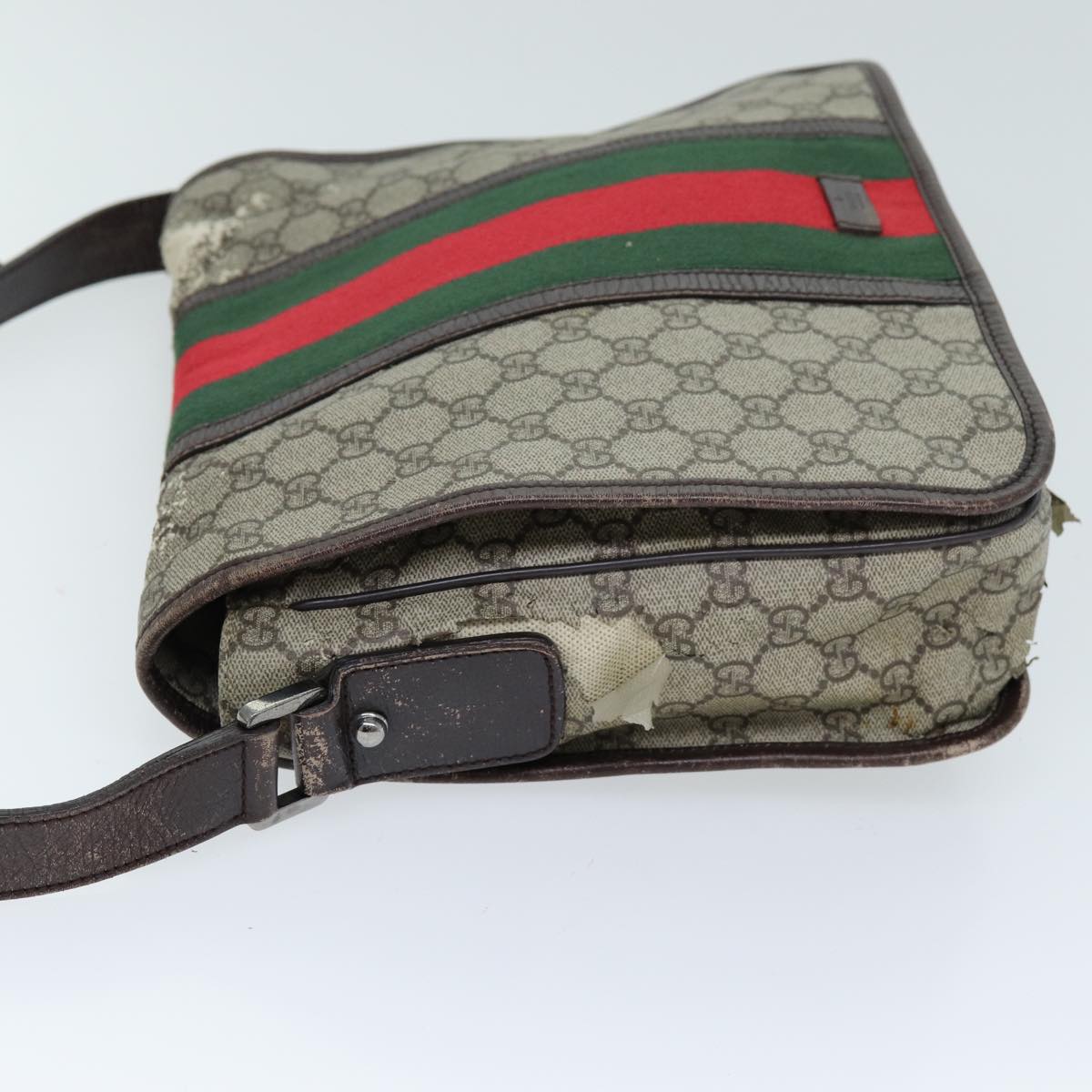 GUCCI GG Supreme Web Sherry Line Shoulder Bag PVC Beige Red 145844 73376