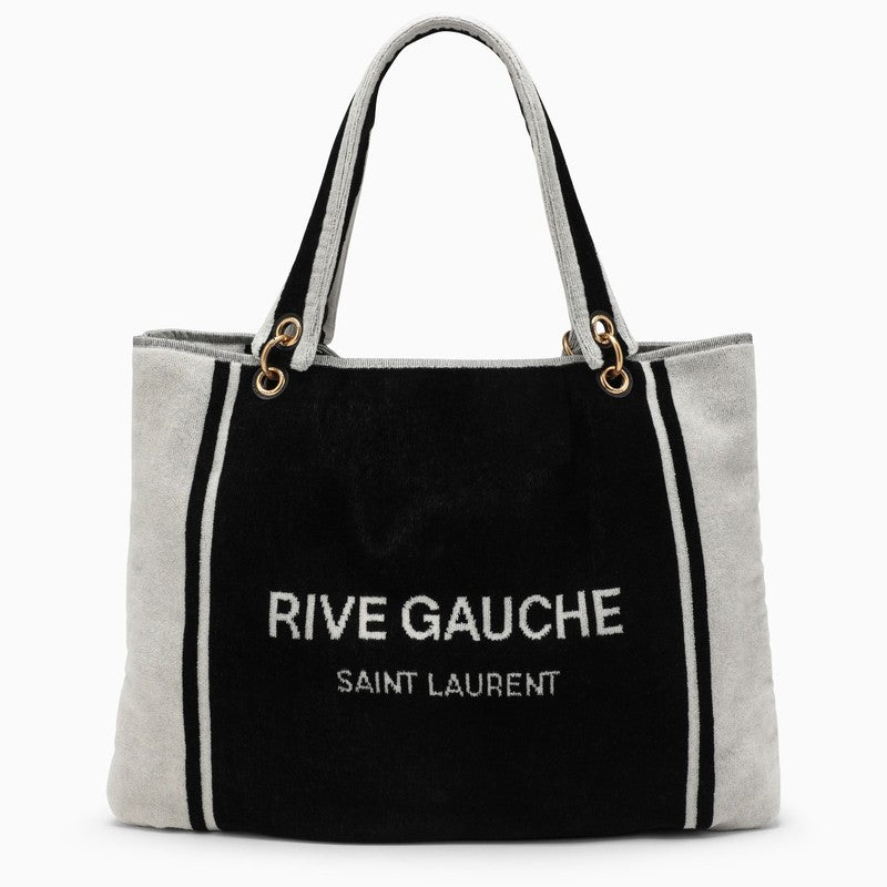 Saint Laurent Rive Gauche Tote In Black And White Terry Cloth Women