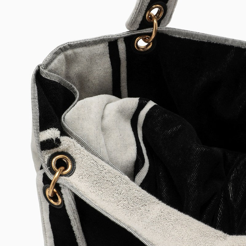 Saint Laurent Rive Gauche Tote In Black And White Terry Cloth Women