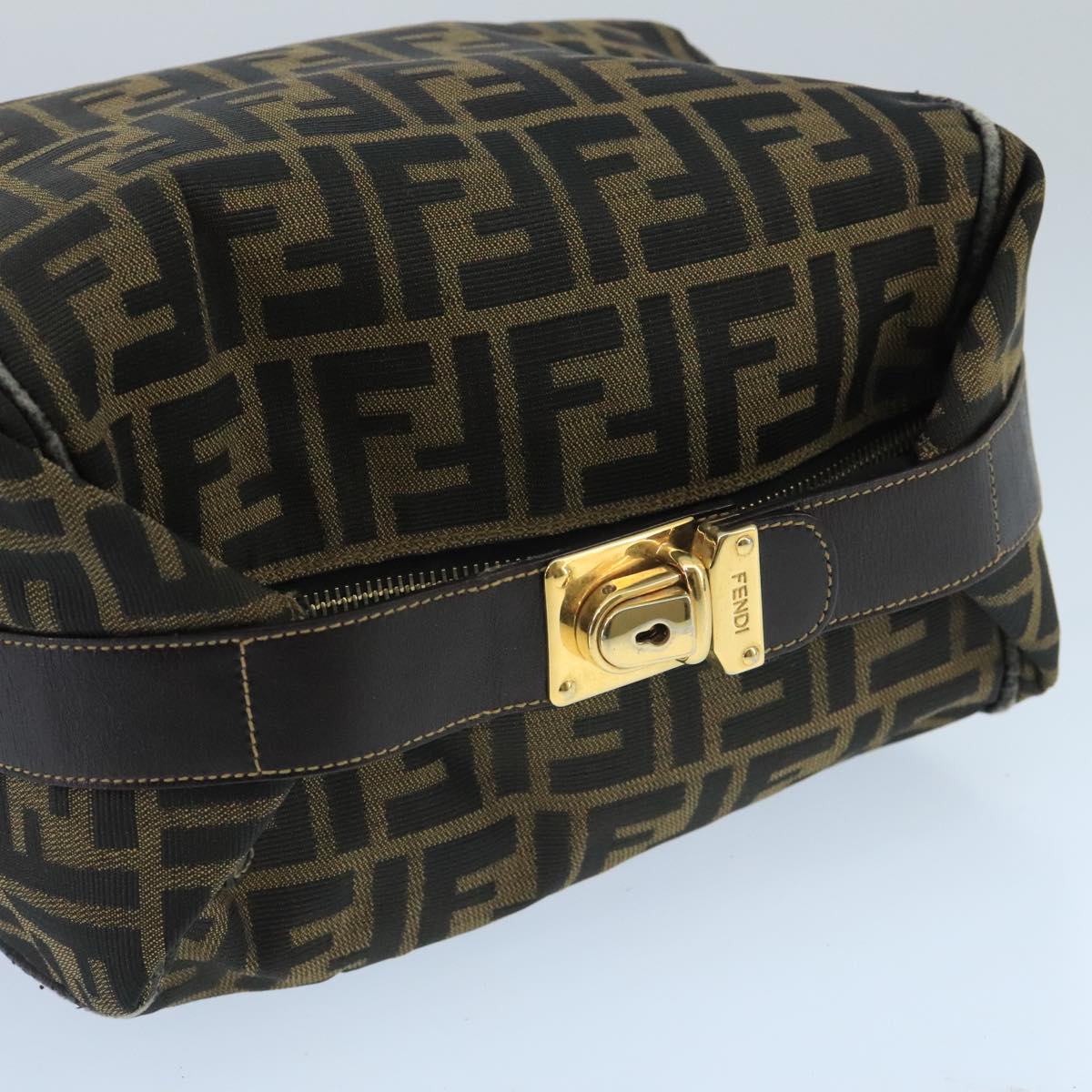 FENDI Zucca Canvas Hand Bag Brown Black Gold 73582