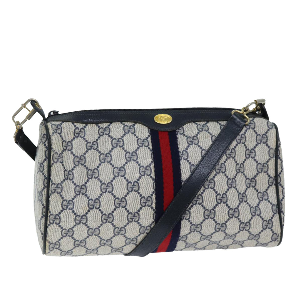 GUCCI GG Supreme Sherry Line Shoulder Bag PVC Navy Red 41 02 017 73591
