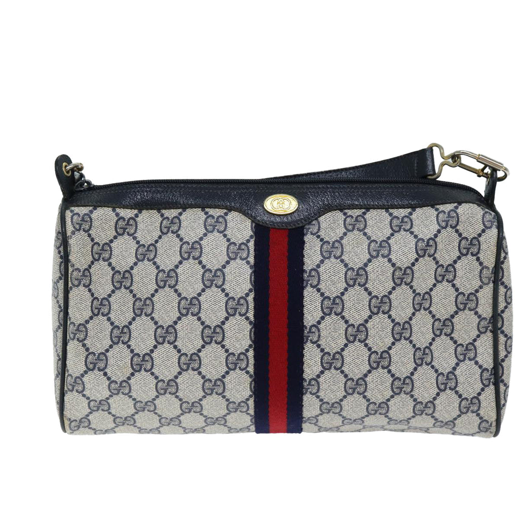 GUCCI GG Supreme Sherry Line Shoulder Bag PVC Navy Red 41 02 017 73591