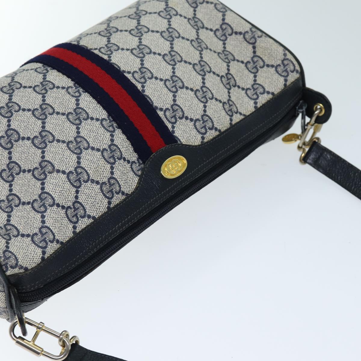 GUCCI GG Supreme Sherry Line Shoulder Bag PVC Navy Red 41 02 017 73591
