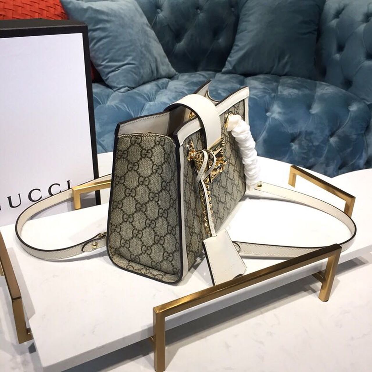 gg Padlock Small gg Shoulder Bag A Material With Low Environmental Impact With White For Women 10in/26cm gg 498156 KHNKG 9761