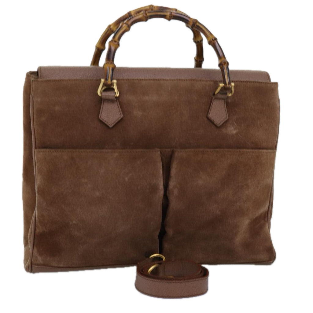 GUCCI Bamboo Hand Bag Suede 2way Brown 002 123 0322 73613