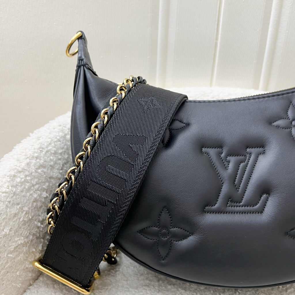 LV Over The Moon Bag in Black Bubblegram Calfskin and GHW with Canvas Strap and Chain Strap