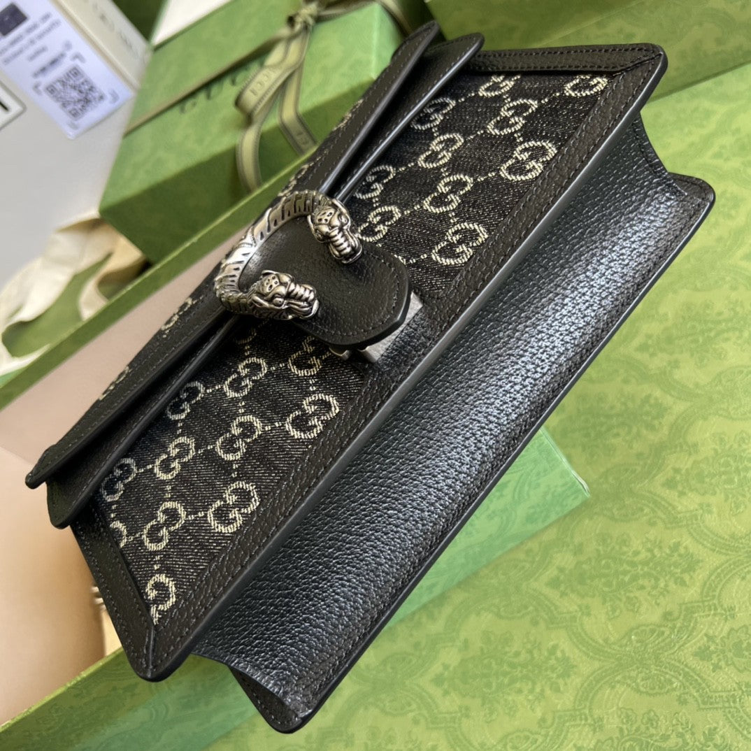 gg Dionysus Small gg Shoulder Bag Black And Ivory gg Denim Jacquard For Women 10in/25cm 499623 UN3BN 1274
