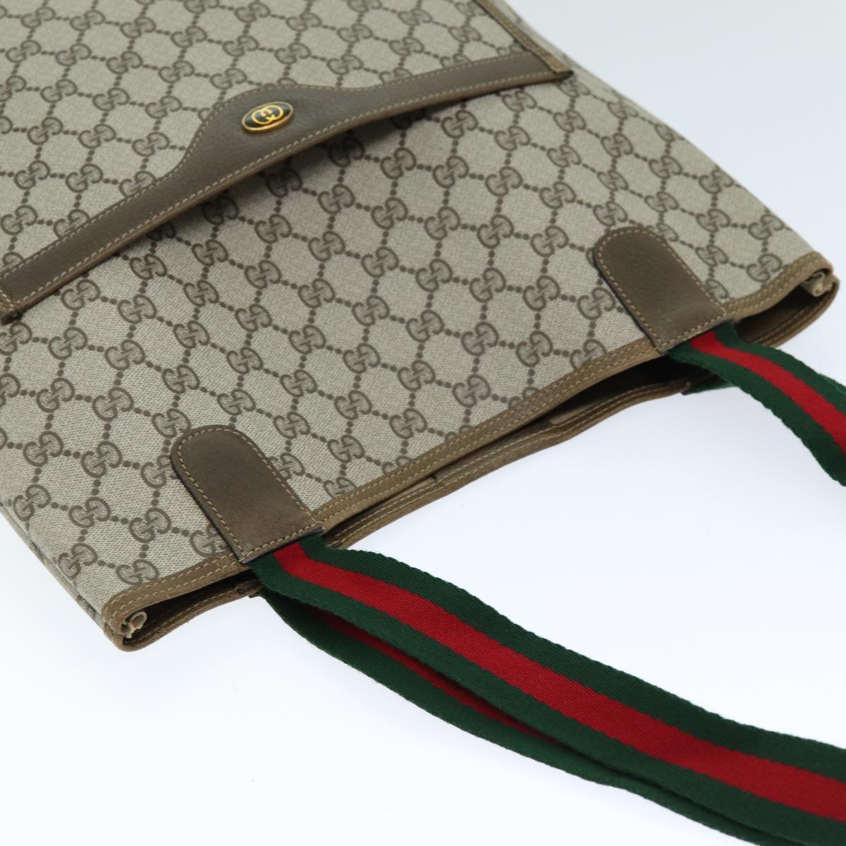 GUCCI GG Supreme Web Sherry Line Tote Bag PVC Beige Red 39 02 003 73742
