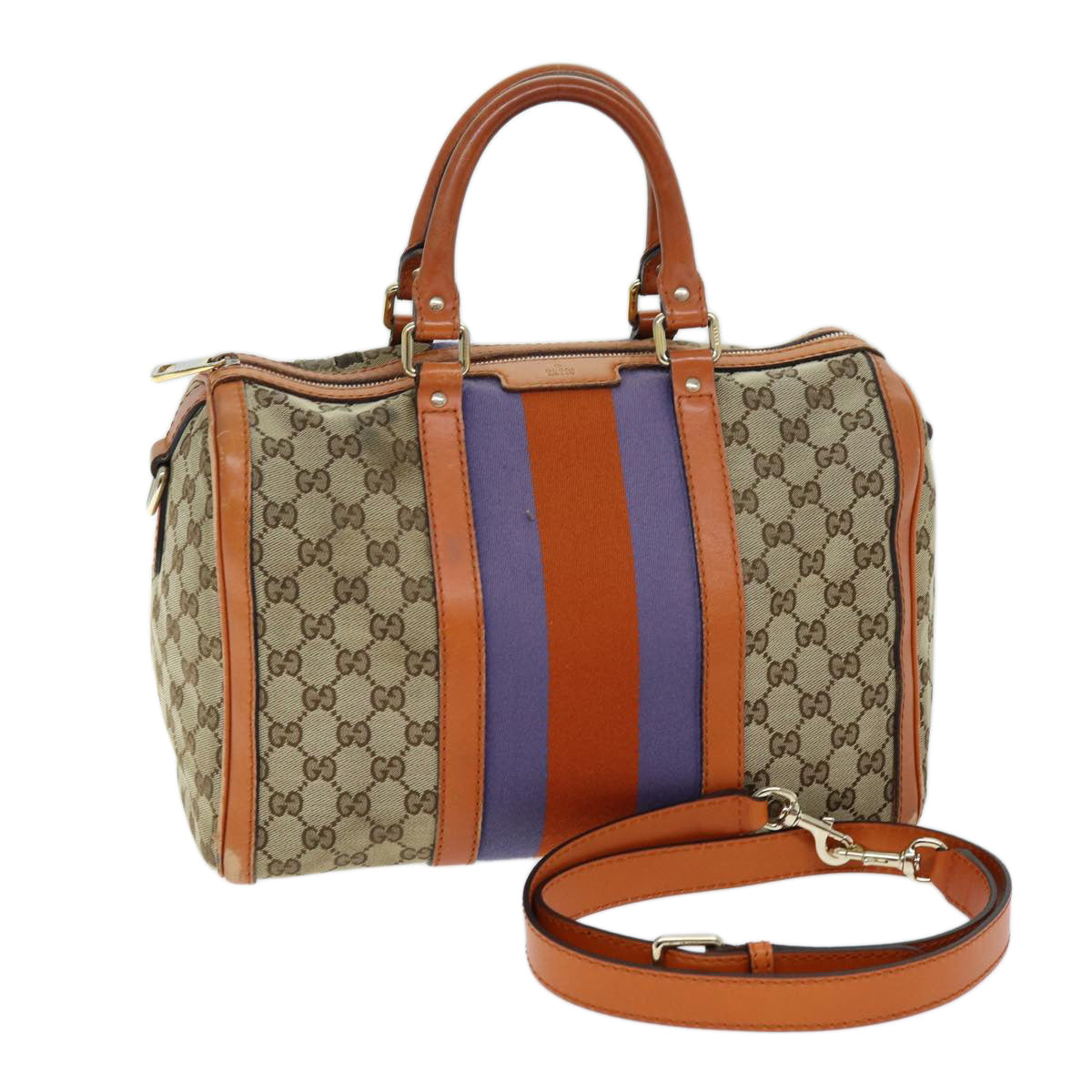 GUCCI GG Canvas Sherry Line Hand Bag 2way Beige Blue Brown 247205 73743