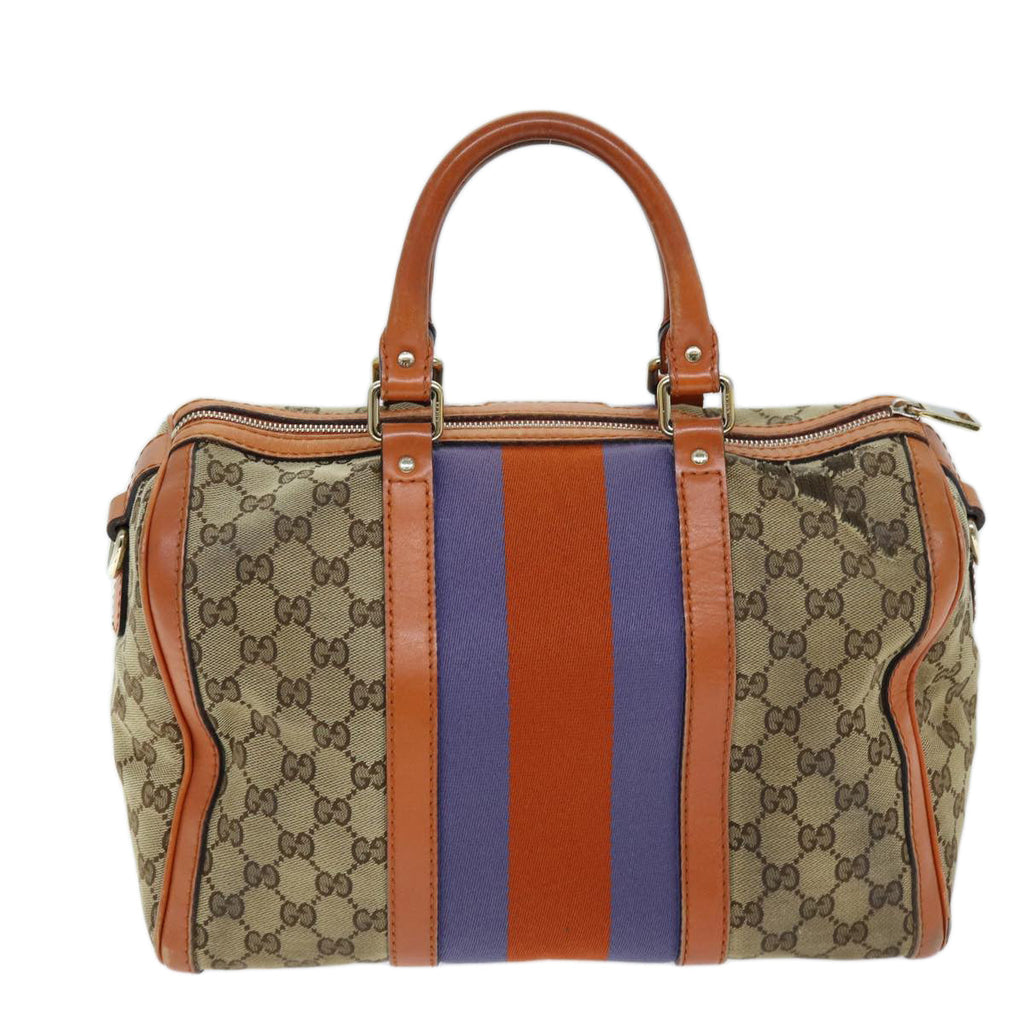 GUCCI GG Canvas Sherry Line Hand Bag 2way Beige Blue Brown 247205 73743