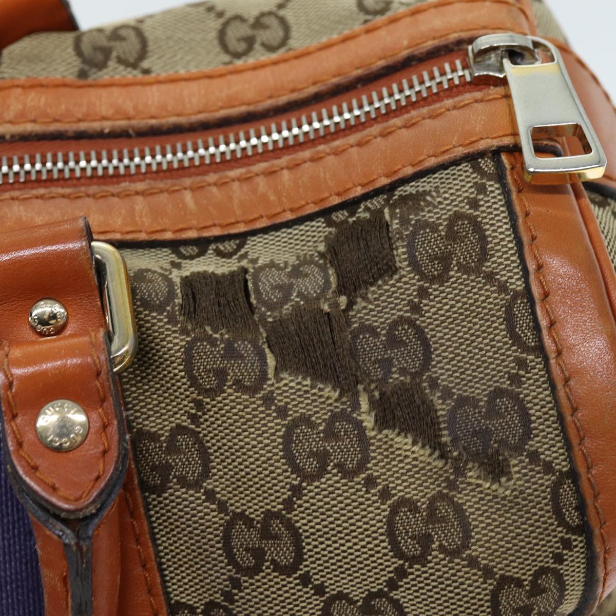 GUCCI GG Canvas Sherry Line Hand Bag 2way Beige Blue Brown 247205 73743