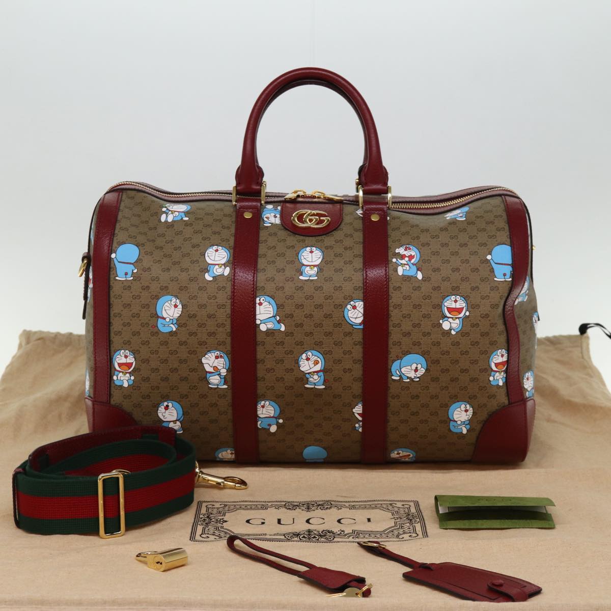 GUCCI Micro GG Supreme Doraemon Boston Bag PVC 2way Beige 647815 73749S
