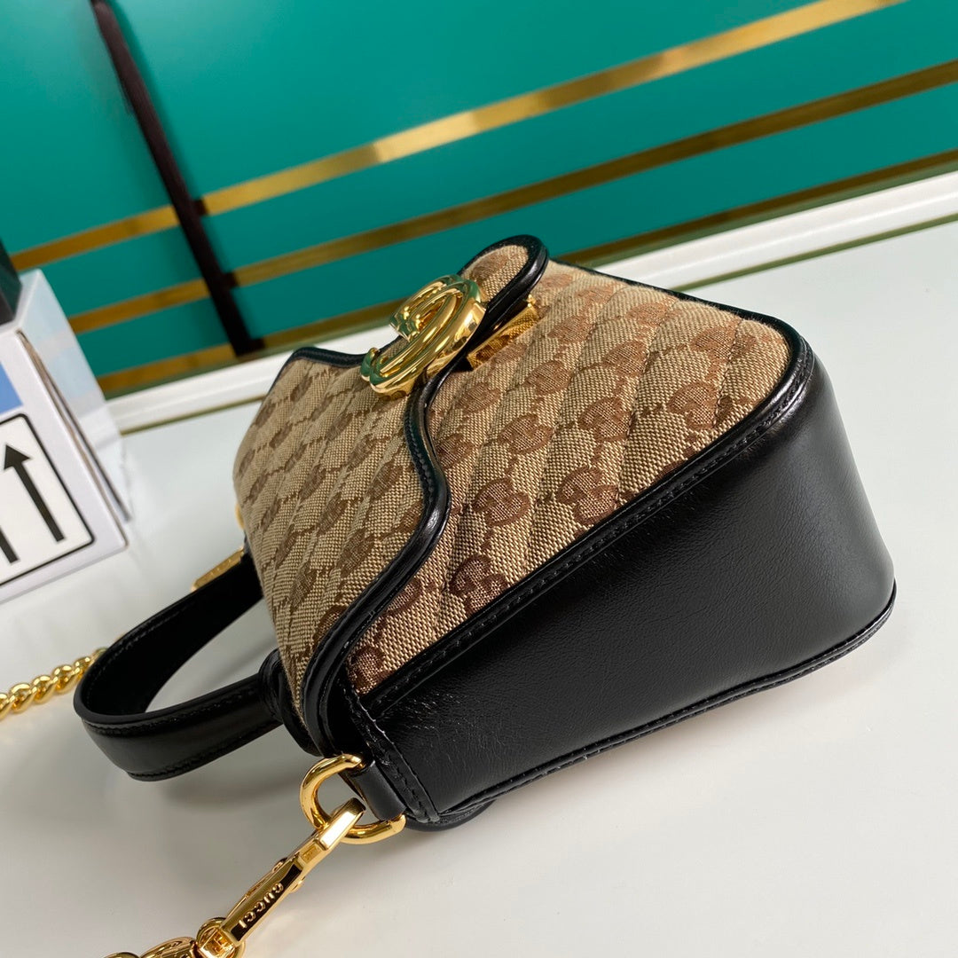 Glami LaGLAMIes Glami Canvas Marmont Mini Top Handle Bag Beige/Ebony GLAMIagonal MatelassÃƒÂ© Original Glami Canvas 8.3in/21cm Glami 583571 HVKEG 9772