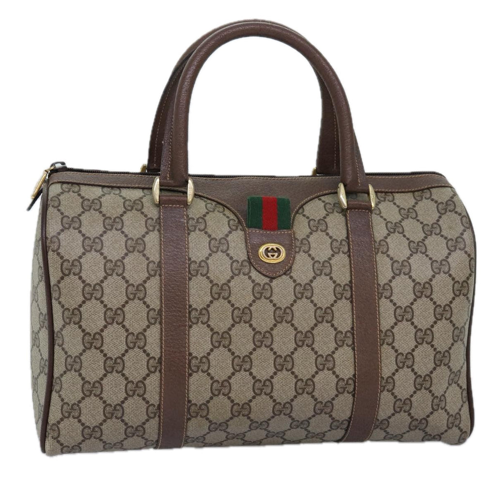 GUCCI GG Supreme Web Sherry Line Hand Bag PVC Beige Red 000 904 2007 73866