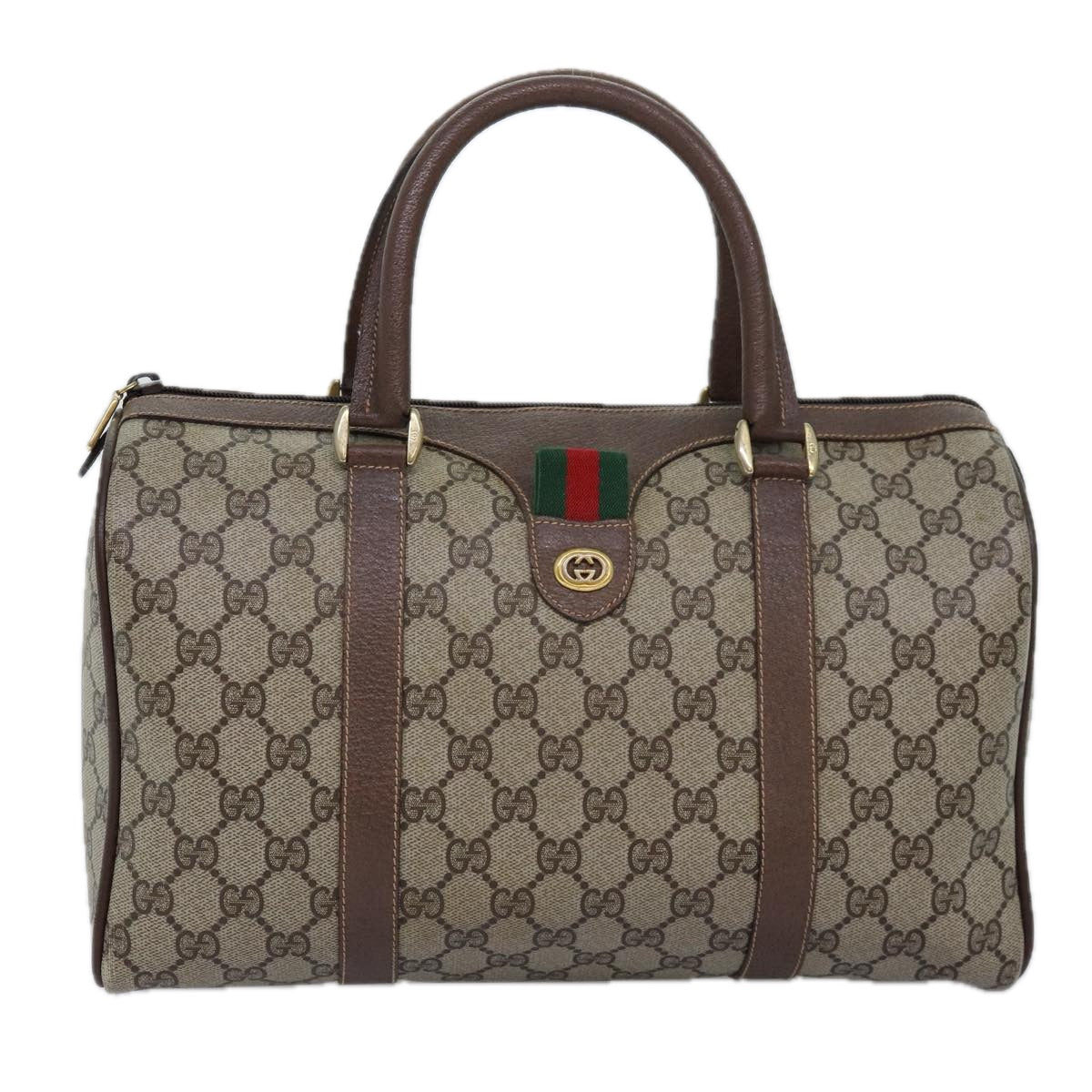 GUCCI GG Supreme Web Sherry Line Hand Bag PVC Beige Red 000 904 2007 73866