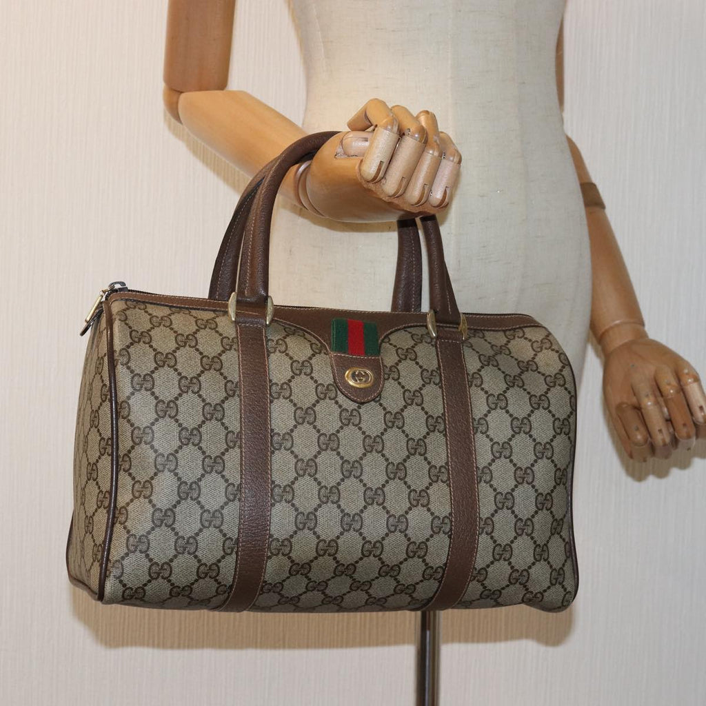 GUCCI GG Supreme Web Sherry Line Hand Bag PVC Beige Red 000 904 2007 73866