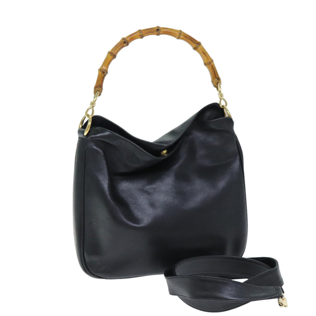 GUCCI Bamboo Shoulder Bag Leather 2way Black 001 1998 1638 73901
