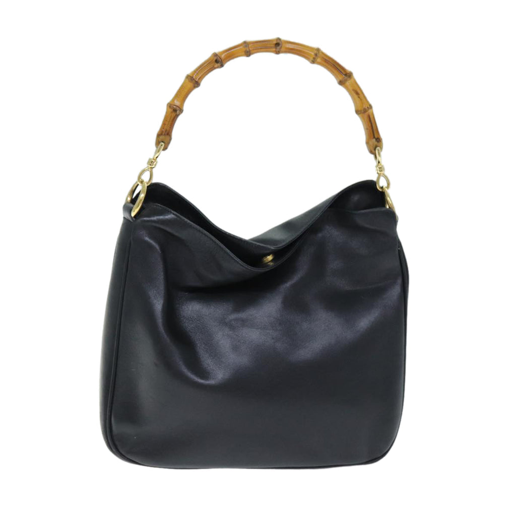 GUCCI Bamboo Shoulder Bag Leather 2way Black 001 1998 1638 73901