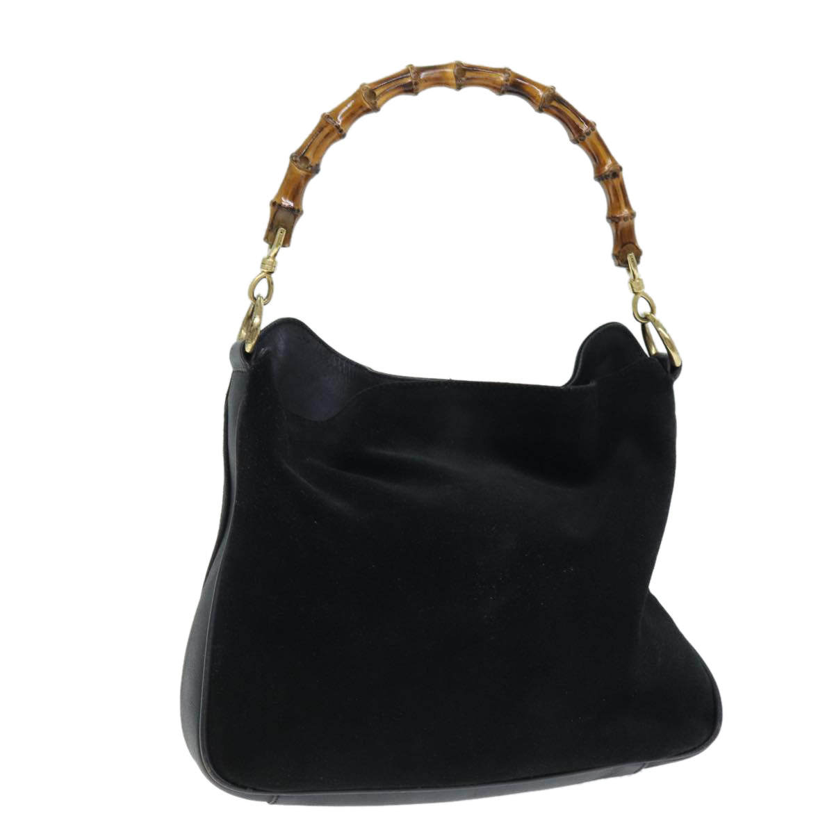 GUCCI Bamboo Shoulder Bag Suede Black 001 1014 1638 73912