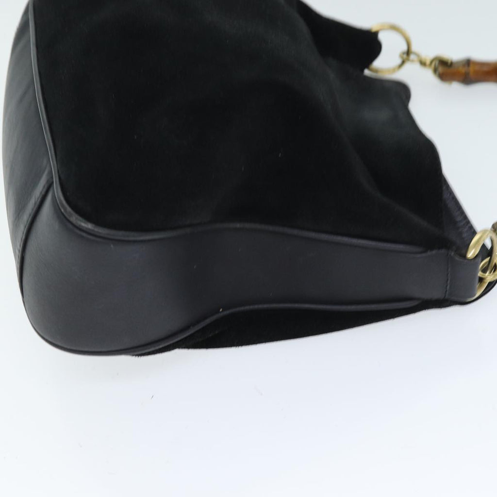 GUCCI Bamboo Shoulder Bag Suede Black 001 1014 1638 73912