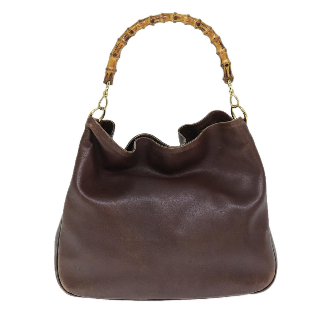 GUCCI Bamboo Shoulder Bag Leather Brown 73913