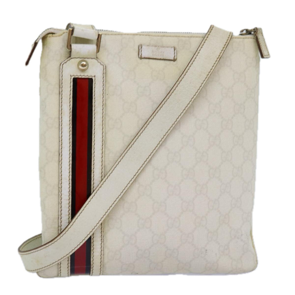 GUCCI GG Canvas Sherry Line Shoulder Bag PVC White Red Navy 153244 73983
