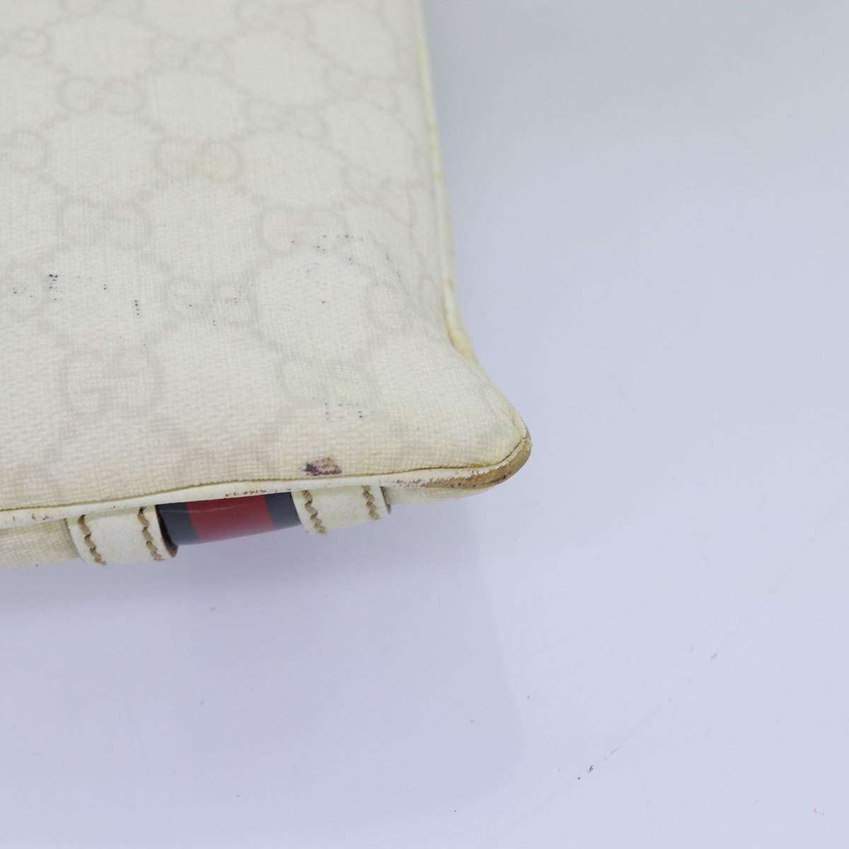GUCCI GG Canvas Sherry Line Shoulder Bag PVC White Red Navy 153244 73983