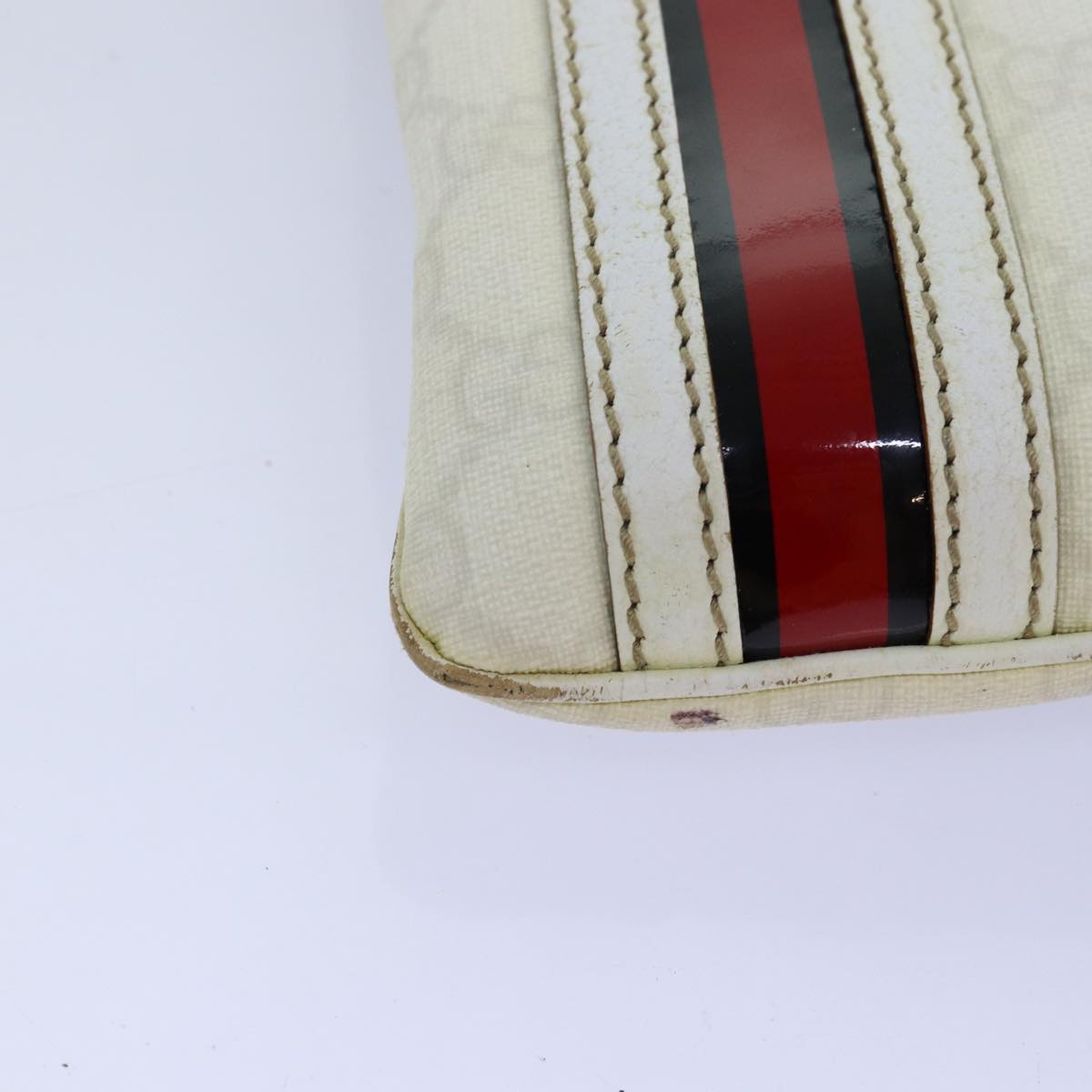 GUCCI GG Canvas Sherry Line Shoulder Bag PVC White Red Navy 153244 73983